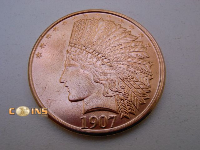 Lot 36-486272 - .999 Fine Copper One Ounce Indian Design Round.