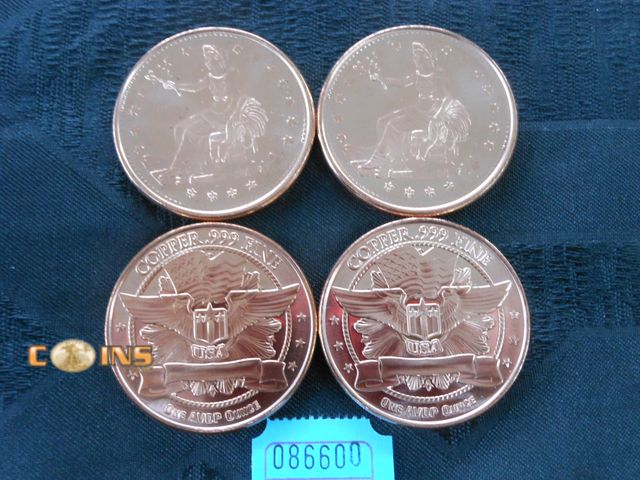 Lot 36-086600 - Lot of Four .999 Fine Copper One Ounce Rounds.