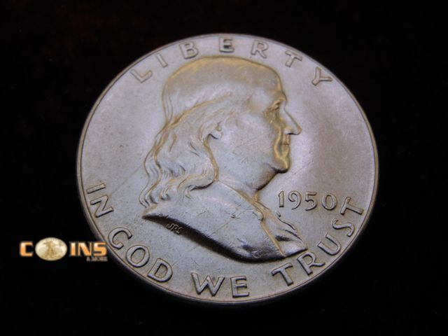 Lot 36-486480 - AU+ 1950 Silver Franklin Half Dollar.  Full Bell Lines.