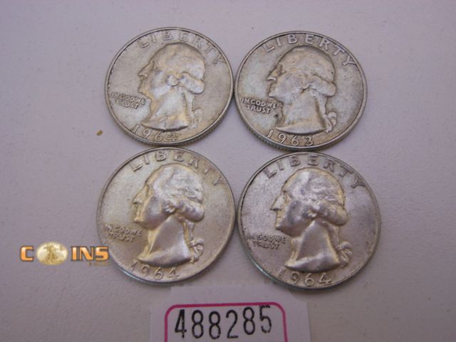 Lot 36-488285 - Lot of Four Silver Washington Quarters, Pictured.