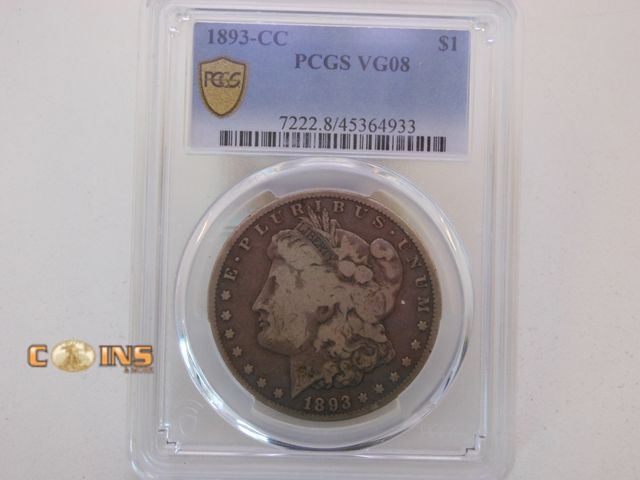 Lot 36-238251 - Key Date 1893-CC Morgan Silver Dollar $1 PCGS VG08.