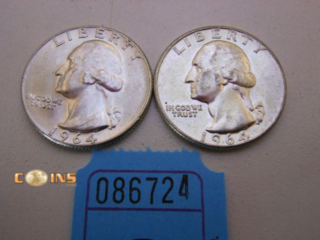 Lot 36-086724 - Lot of Two UNC/BU 1964 Silver Washington Quarters.