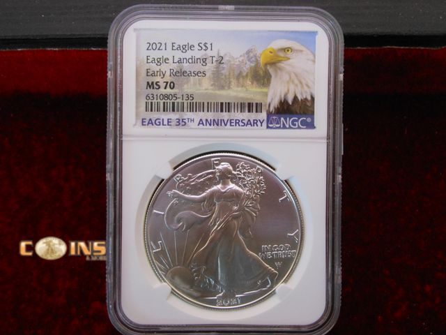 Lot 36-487759 - 2021 NGC Graded MS70 Type 2 Silver American Eagle.  .999 Fine Silver One Troy Ounce Round.