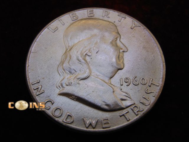 Lot 36-486502 - 1960 Silver Franklin Half Dollar. Bell Lines Visible.
