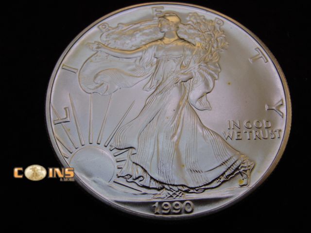 Lot 36-486521 - UNC/BU 1990 Silver American Eagle.  .999 Fine Silver One Troy Ounce Round.