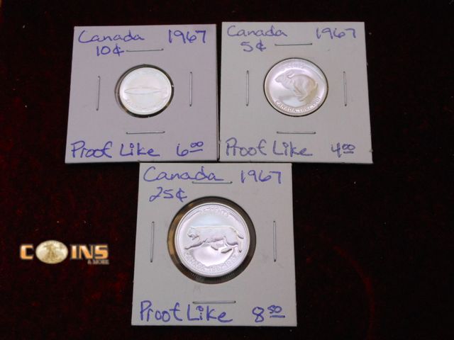 Lot 36-486577 - 1967 Proof Like Silver Dime, Silver Quarter and Nickel, Carded.