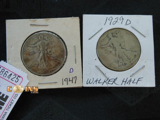 Lot 36-486425 - 1947-D and 1929-D Silver Walking Liberty Half Dollars.