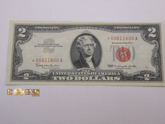 Lot 36-486280 - UNC Crisp 1963 Red Seal $2 STAR United States Note.