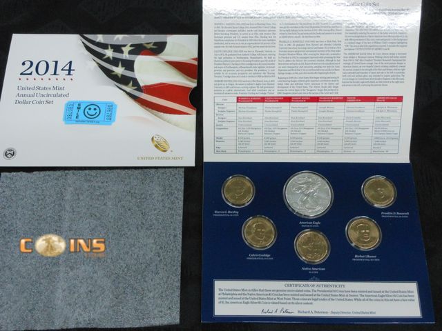Lot 36-086780 - 2014 US UNC Dollar Set With Silver American Eagle. Comes in Original Packaging.