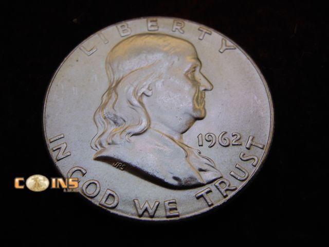 Lot 36-486506 - 1962 Silver Franklin Half Dollar. Bell Lines Visible.