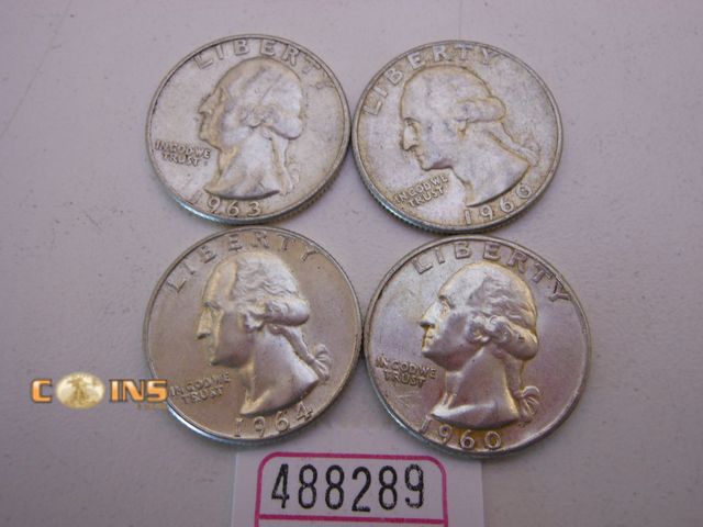 Lot 36-488289 - Lot of Four Silver Washington Quarters, Pictured.