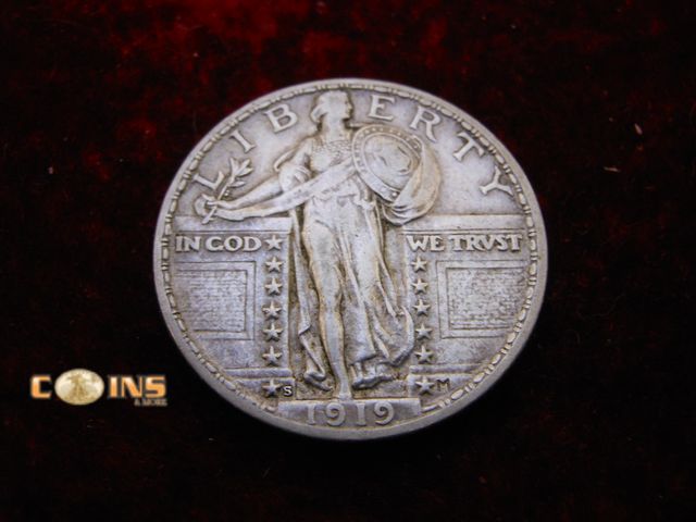 Lot 36-086397 - MUST SEE XF+ 1919-S Silver Standing Liberty Quarter.