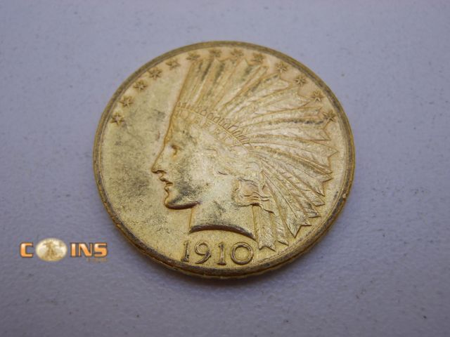 Lot 36-086222 - 1910-D - US Gold $10 Indian Eagle.