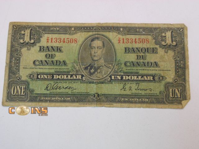 Lot 36-489195 - 1937 Bank of Canada $1 Note.