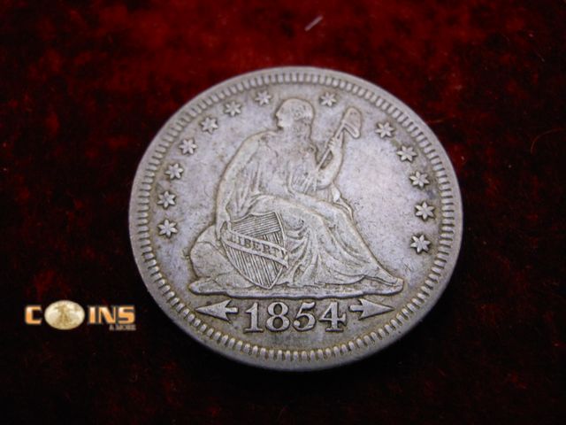 Lot 36-488376 - Better Condition 1854 With Arrow Silver Seated Quarter.  Full Crisp LIBERTY.
