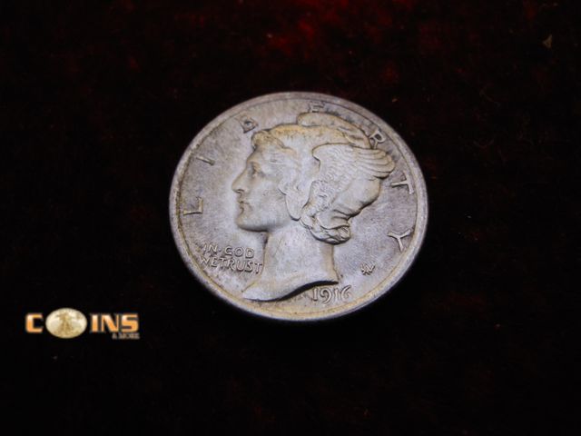 Lot 36-486531 - AU 1916 Silver Mercury Dime.  Fantastic Eye Appeal.