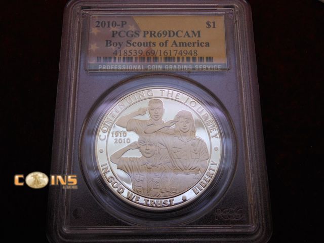 Lot 36-487252 - 2010-P Silver Proof Commemorative Boy Scouts Dollar PCGS Graded PR69DCAM.