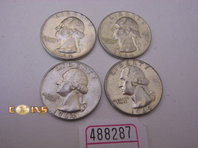 Lot 36-488287 - Lot of Four Silver Washington Quarters, Pictured.