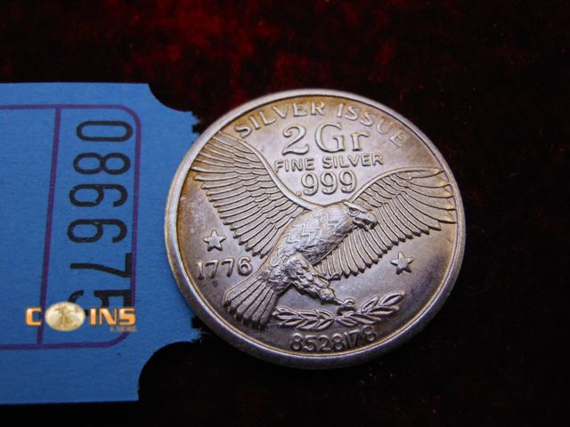 Lot 36-086675 - .999 Fine Silver 2 Gram Eagle Round.