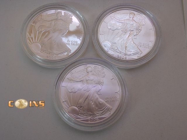 Lot 36-486606 - 2006 Silver Eagle 20th Anniversary Three-Coin Silver Proof Set Box &amp; COA.