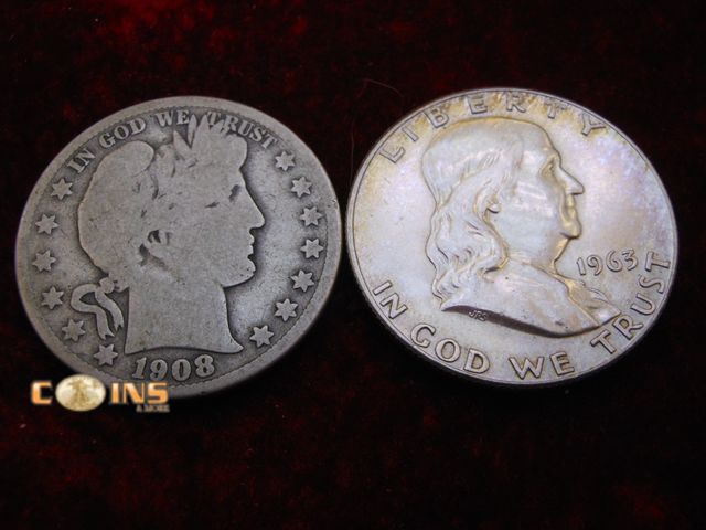 Lot 36-487350 - Lot of Two Silver Half Dollars.  Barber and Franklin.