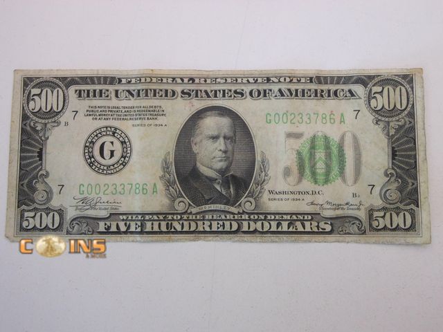 Lot 36-489707 - 1934A $500 Federal Reserve Note, See All Pictures For Condition.