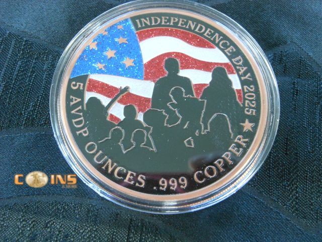 Lot 36-487894 - .999 Fine Copper FIVE Ounce Independence Day 2025 Round.
