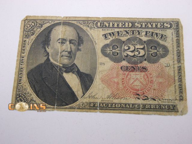 Lot 36-487789 - 1874 25 Cent Fractional Currency Note US Paper Currency.