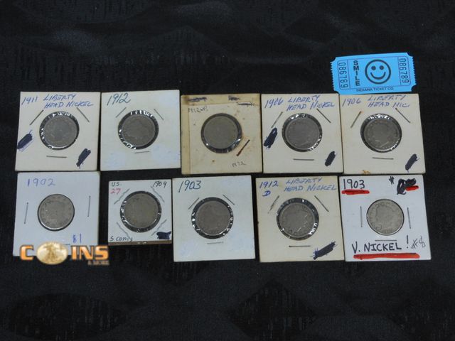 Lot 36-086789 - Lot of 10 Assorted Liberty Head or "V" Nickels, Carded.