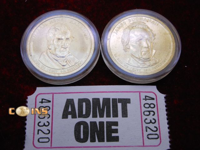 Lot 36-486320 - Buchanan and Harrison Dollar Coins in Air Tight.