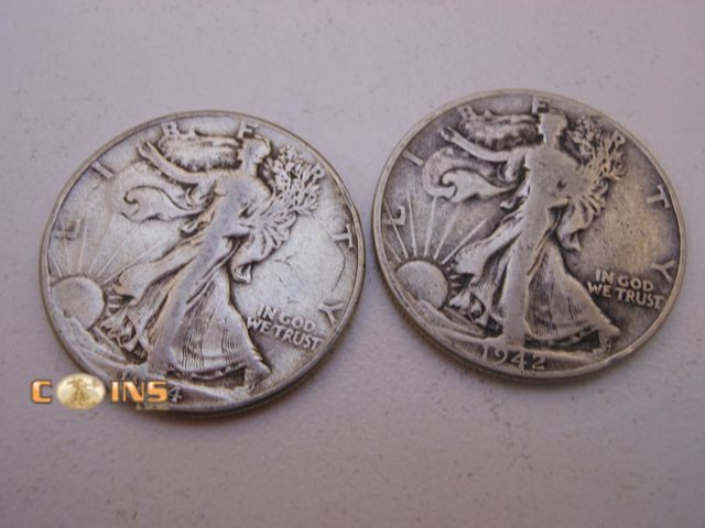 Lot 36-487824 - 1944 and 1942 Silver Walking Liberty Half Dollars.