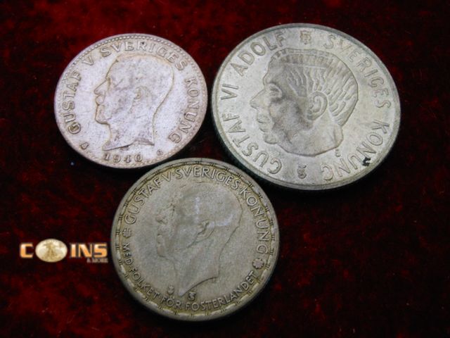 Lot 36-086810 - 1940 Silver Sweden - Krona1957 Silver Sweden - 2 Kronen1949 Silver Sweden - 1 Krona.