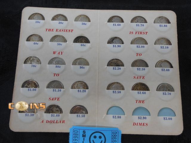 Lot 36-086669 - Thrift Federal Savings Booklet With 27 Silver Dimes, See All Pictures.