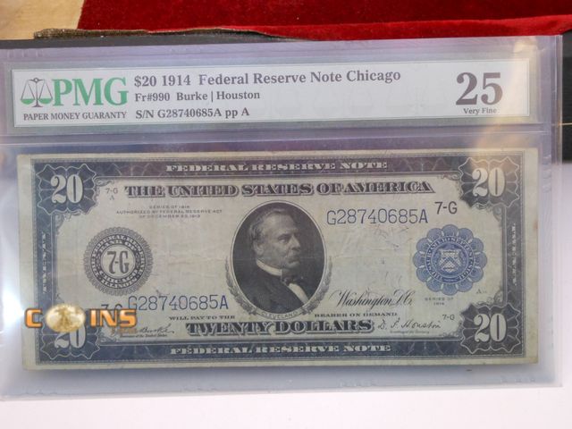 Lot 36-486583 - 1914 $20 Federal Reserve Note Chicago PMG VF 25.