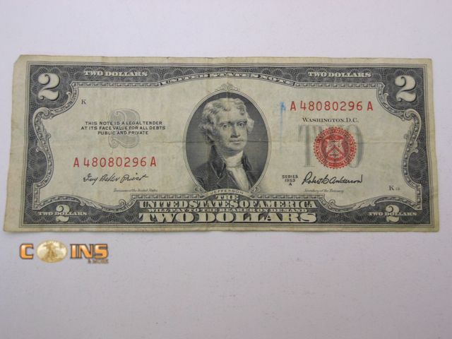 Lot 36-087137 - 1953A Red Seal $2 United States Note.