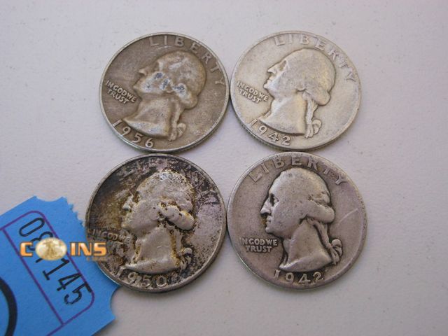 Lot 36-087145 - Lot of Four Silver Washington Quarters.