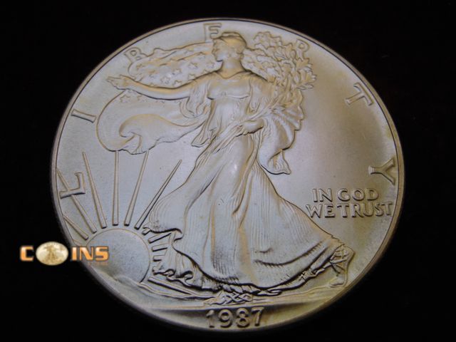 Lot 36-486518 - UNC/BU 1987 Silver American Eagle.  .999 Fine Silver One Troy Ounce Round.