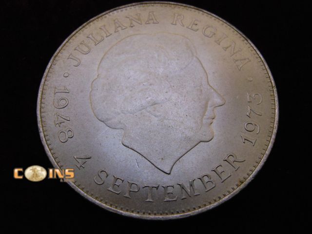 Lot 36-487343 - 1973 Netherlands 10 Gulden Silver Coin 25th Anniversary of Reign.