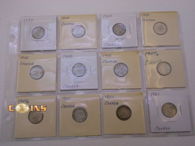 Lot 36-486637 - Lot of Twelve Silver Canadian Dimes, Carded.