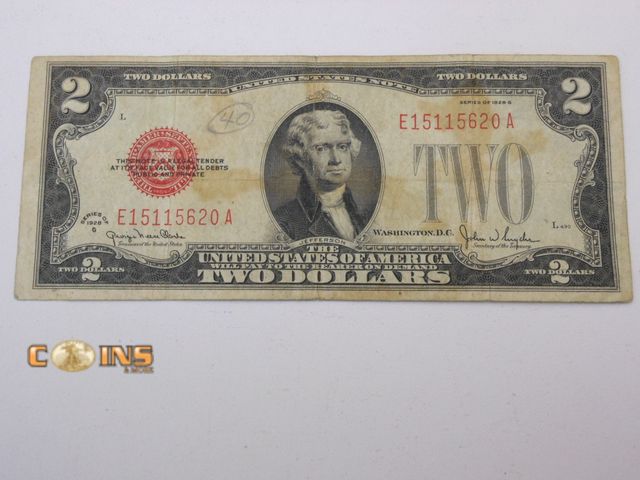 Lot 36-488321 - 1928G Red Seal $2 United States Note.
