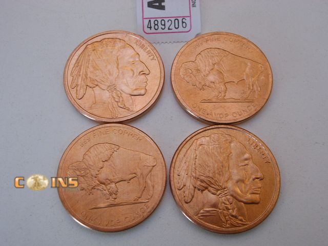 Lot 36-489206 - Lot of Four .999 Copper One Ounce Rounds.