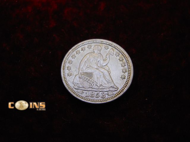 Lot 36-086634 - MUST SEE AU/UNC 1853 With Arrows Silver Seated Half Dime.