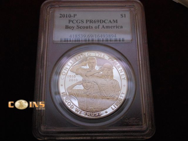Lot 36-487253 - 2010-P Silver Proof Commemorative Boy Scouts Dollar PCGS Graded PR69DCAM.