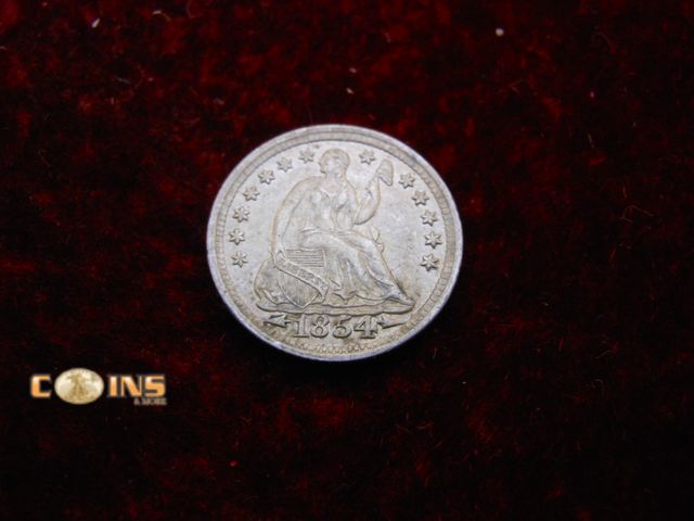 Lot 36-086215 - MUST SEE AU/UNC 1854 With Arrows Silver Seated Half Dime. Fantastic Eye Appeal.