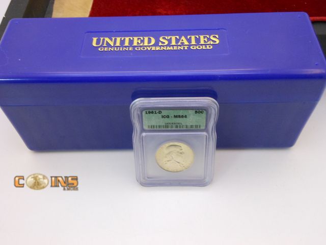 Lot 36-487737 - UNC/BU 1961-D Silver Franklin Half Dollar, Slabbed.  Comes in Slab Holder Box.