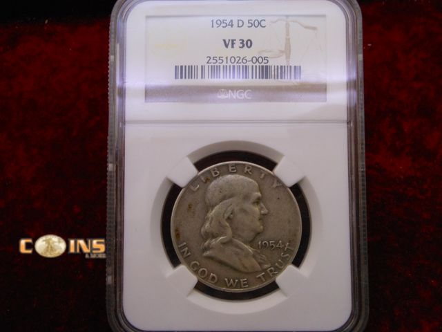 Lot 36-487251 - 1954-D Sliver Franklin Half Dollar NGC Graded VF30.