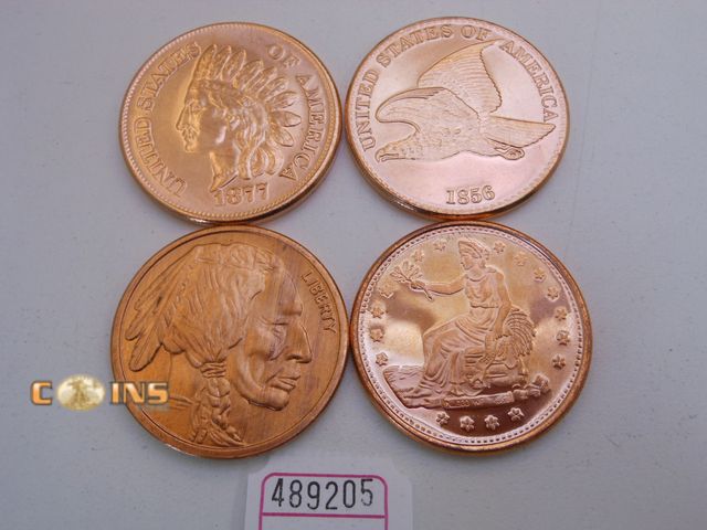 Lot 36-489205 - Lot of Four .999 Copper One Ounce Rounds.
