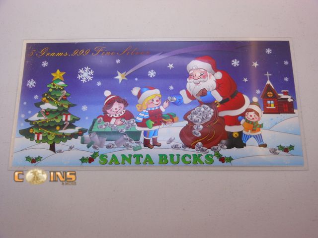Lot 36-489155 - .999 Fine Silver Five Gram "Santa Bucks" Bill, Made By SD Bullion.