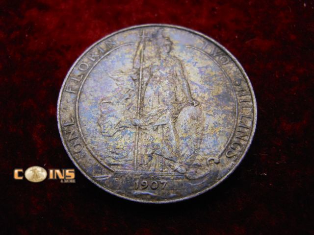 Lot 36-487928 - 1907 Great Britain One Florin Silver Coin.