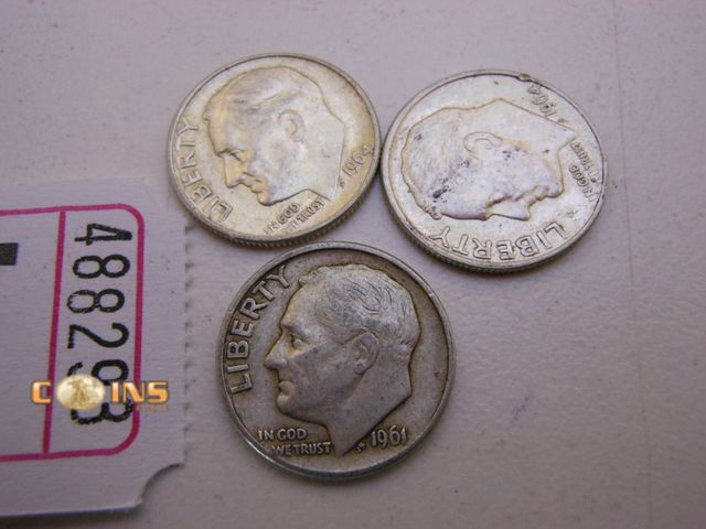 Lot 36-488293 - Lot of 3 Silver Dimes, Pictured.